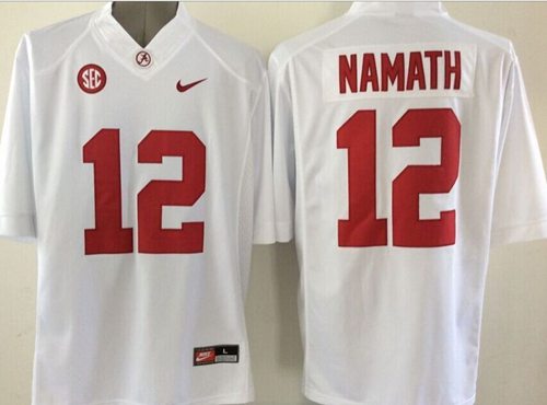 Crimson Tide #12 Joe Namath White Stitched Youth NCAA Jersey - Click Image to Close